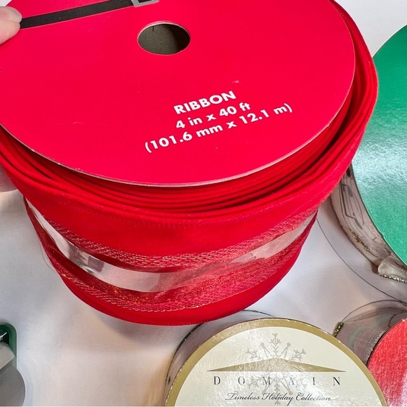 Lot of  7 Christmas New & Used Ribbon Wired & Non Wired, Various Widths & Types - Picture 7 of 13